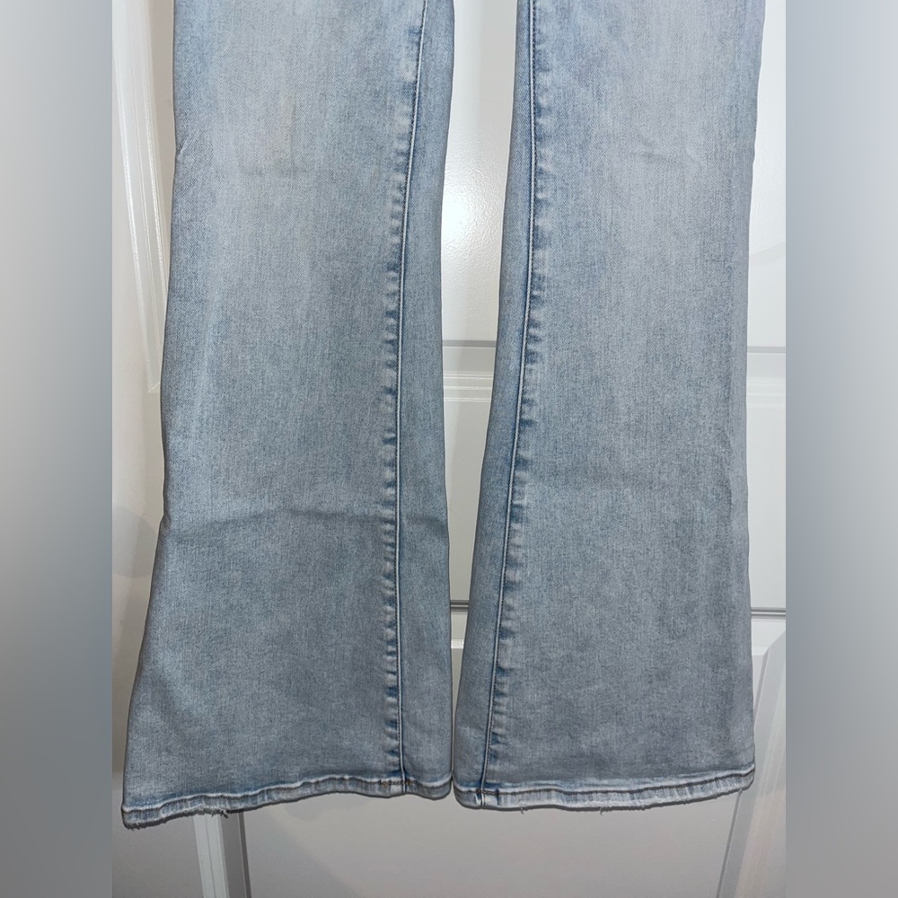 American Eagle 5Button Extreme Flare Bell Bottom AcidWash Distress High Rise Sz0 - Picture 6 of 16